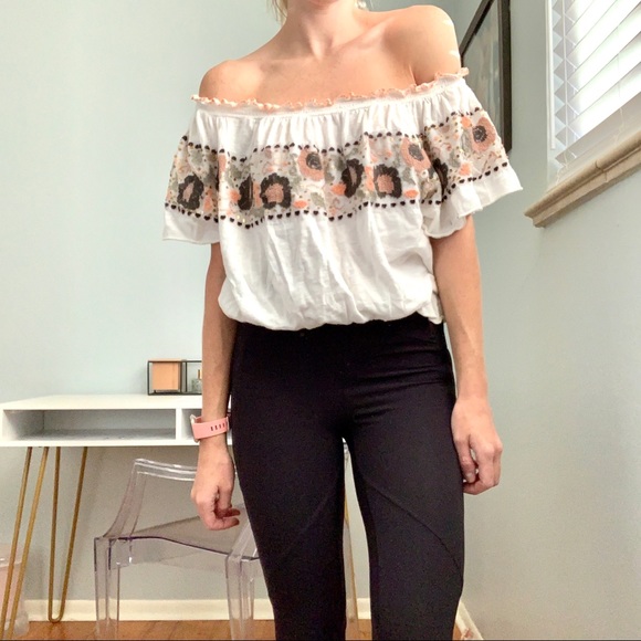 Free People Tops - Free People Cross Stitched Floral Crop Top